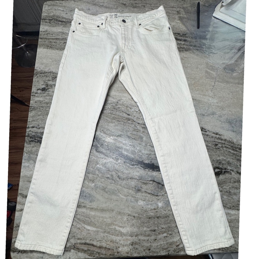 Mutual Weave Slim Jeans Mens 32x30 Denim Off-White Cream Quiet Luxury Minimalist